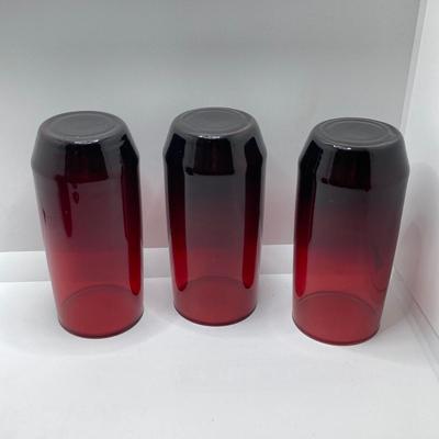 LOT 50: Beautiful Frosted Glass Pitcher with Six Ruby Red Drinking Glasses