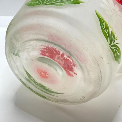 LOT 50: Beautiful Frosted Glass Pitcher with Six Ruby Red Drinking Glasses