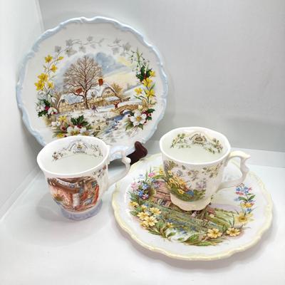 LOT 52: Royal Albert England From The Cottage Garden Year Series Seasons Cup and Plate Set (Winter, Spring, Summer and Autumn)