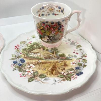 LOT 52: Royal Albert England From The Cottage Garden Year Series Seasons Cup and Plate Set (Winter, Spring, Summer and Autumn)