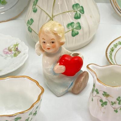 LOT 54: Vintage Belleek Ireland Daisy Spill Vase, Goebel Angel Candle Holder (W Germany) Figurine, Royal Tara Ireland and More