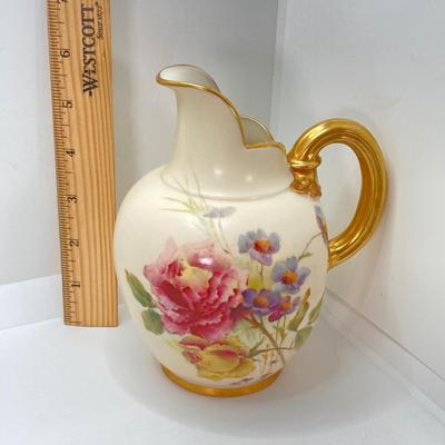 LOT 55: Gorgeous Painted Royal Worchester England 1094 Ra. No. 29115 Pitcher, Tea Bag Strainers and Holders