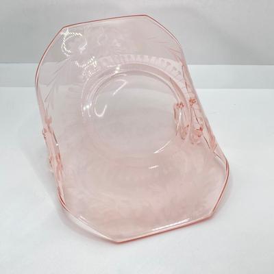 LOT 57: Beautiful Blue Glass Vase, Drinking Glasses with Pink Depression Glass Dish with Handles