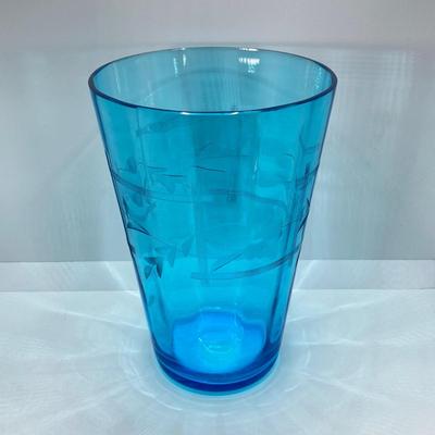 LOT 57: Beautiful Blue Glass Vase, Drinking Glasses with Pink Depression Glass Dish with Handles