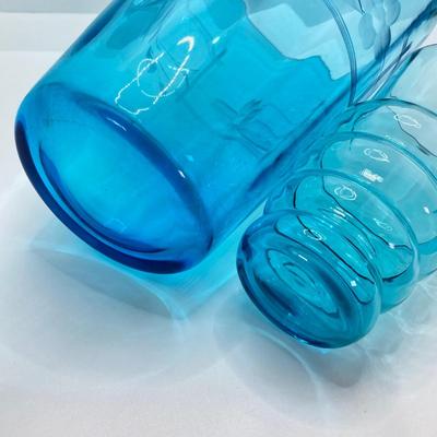 LOT 57: Beautiful Blue Glass Vase, Drinking Glasses with Pink Depression Glass Dish with Handles