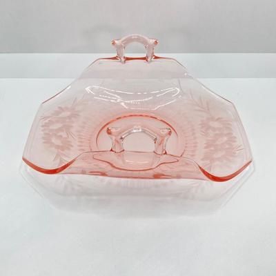 LOT 57: Beautiful Blue Glass Vase, Drinking Glasses with Pink Depression Glass Dish with Handles