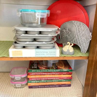 LOT 62: Kitchen Essentials - Pyrex Bowl, Scale, Storage Containers, Trivet and More