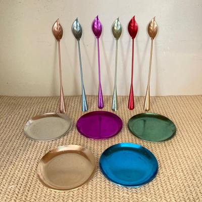 LOT 65: Cool and Colorful - Bascal Aluminum Anodized Drinking Tumblers, Stirrers, Coasters with Holding Rack