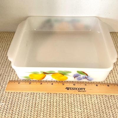 LOT 66: Vintage Fire King Oven Ware Milk Glass Pear Peach Grapes Set with Cookbooks, Towels and More