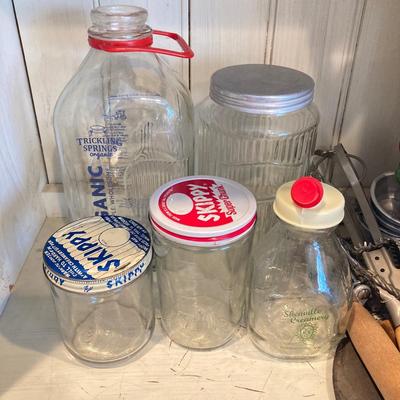 LOT 67: Vintage / Antique Kitchen Gadgets - Have a Happy Day Whirley Industries Cow, Dairy Bottles, Utensils, Glass Containers and More