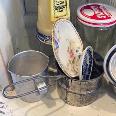 LOT 67: Vintage / Antique Kitchen Gadgets - Have a Happy Day Whirley Industries Cow, Dairy Bottles, Utensils, Glass Containers and More