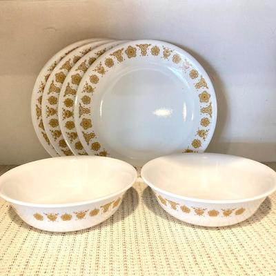 LOT 69: Corelle Dinnerware - European Herb and Butterfly Gold Patterns