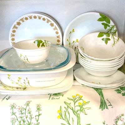 LOT 69: Corelle Dinnerware - European Herb and Butterfly Gold Patterns
