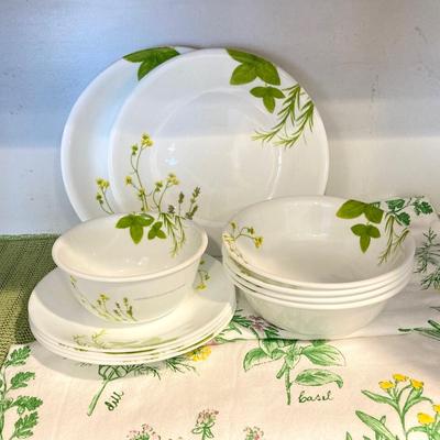 LOT 69: Corelle Dinnerware - European Herb and Butterfly Gold Patterns