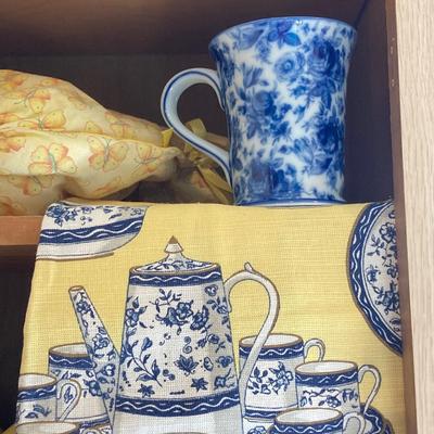 LOT 71: Kitchen Cabinet Tea Time Essentials - Tea Pot, Mugs, Tea Bag Holders, Trivet and More