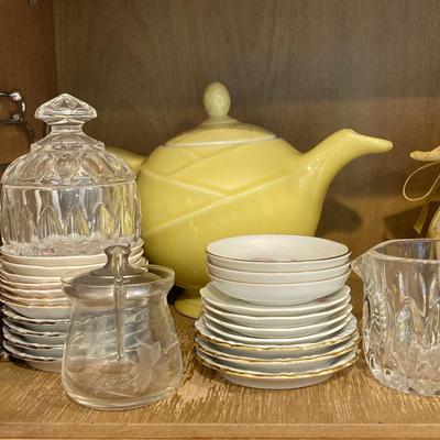 LOT 71: Kitchen Cabinet Tea Time Essentials - Tea Pot, Mugs, Tea Bag Holders, Trivet and More