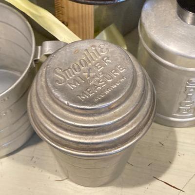 LOT 75: Vintage / Antique Kitchen Collection - Geo Z Lefton Wall Pocket, Aluminum Mixer / Cans, Federal Tool Corp Cream / Sugar Salt...