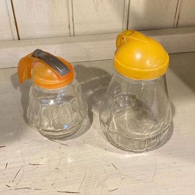 LOT 75: Vintage / Antique Kitchen Collection - Geo Z Lefton Wall Pocket, Aluminum Mixer / Cans, Federal Tool Corp Cream / Sugar Salt...