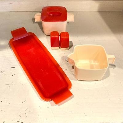 LOT 75: Vintage / Antique Kitchen Collection - Geo Z Lefton Wall Pocket, Aluminum Mixer / Cans, Federal Tool Corp Cream / Sugar Salt...