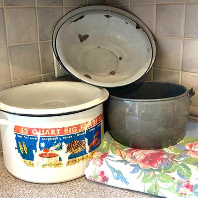 LOT 77: Vintage Enamel and Nickel Steel Cookware