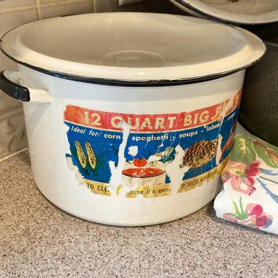LOT 77: Vintage Enamel and Nickel Steel Cookware