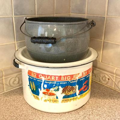 LOT 77: Vintage Enamel and Nickel Steel Cookware