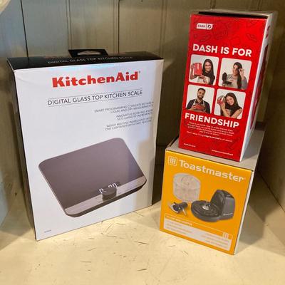 LOT 80: Kitchen Essentials - Horizon 16 Quart A Now Day In Cookware Pot with New in Package Kitchen Aid Digital Scale, Dash Mini Waffle...