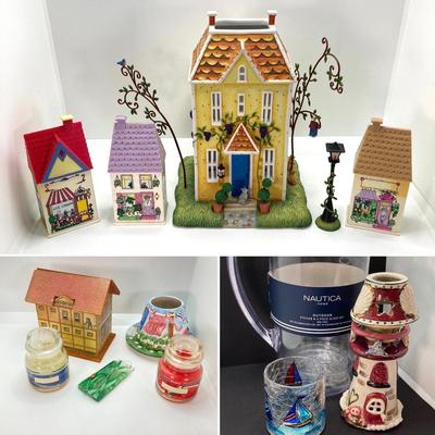 LOT 81: Vintage Party-Lite Winding Lane by Susan Winget, Reader's Digest Small Houses, Yankee Candles / Tea Light Holders, Nautica...
