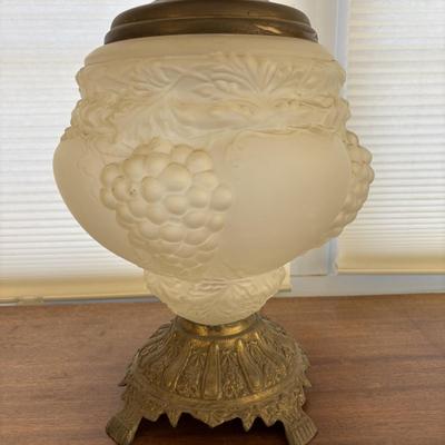 LOT 83: Vintage Electric Parlor Lamp & Hurricane/Oil Lamp w/Green Glass Ruffled Shade