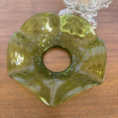 LOT 83: Vintage Electric Parlor Lamp & Hurricane/Oil Lamp w/Green Glass Ruffled Shade