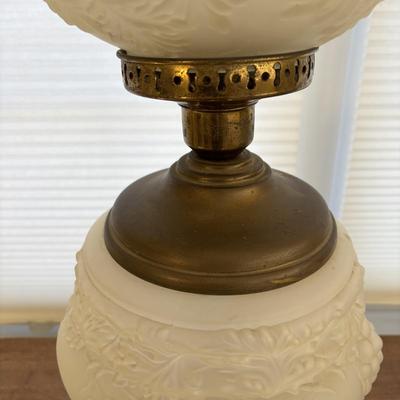 LOT 83: Vintage Electric Parlor Lamp & Hurricane/Oil Lamp w/Green Glass Ruffled Shade