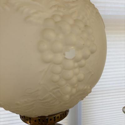 LOT 83: Vintage Electric Parlor Lamp & Hurricane/Oil Lamp w/Green Glass Ruffled Shade