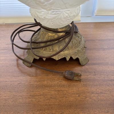 LOT 83: Vintage Electric Parlor Lamp & Hurricane/Oil Lamp w/Green Glass Ruffled Shade