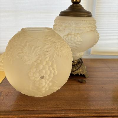 LOT 83: Vintage Electric Parlor Lamp & Hurricane/Oil Lamp w/Green Glass Ruffled Shade