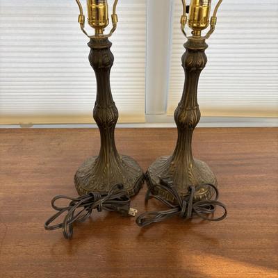 LOT 84: Frosted White Trumpet Tulip Accent Lamp & a Pair of Matching Metal Lamp Bases