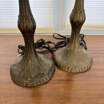 LOT 84: Frosted White Trumpet Tulip Accent Lamp & a Pair of Matching Metal Lamp Bases