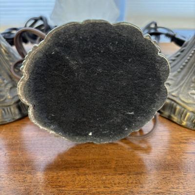 LOT 84: Frosted White Trumpet Tulip Accent Lamp & a Pair of Matching Metal Lamp Bases