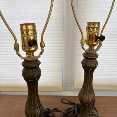 LOT 84: Frosted White Trumpet Tulip Accent Lamp & a Pair of Matching Metal Lamp Bases