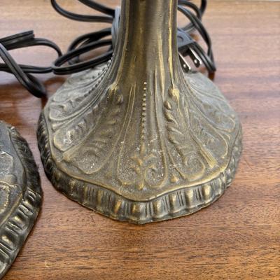 LOT 84: Frosted White Trumpet Tulip Accent Lamp & a Pair of Matching Metal Lamp Bases