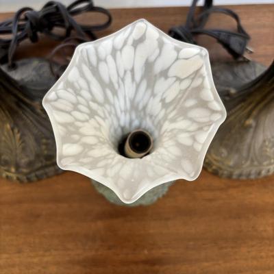 LOT 84: Frosted White Trumpet Tulip Accent Lamp & a Pair of Matching Metal Lamp Bases