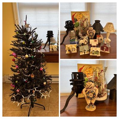 LOT 88: Antique North Bros Cast Iron Christmas Tree Stand, Holiday Home Decor, 3ft Decorated Tree