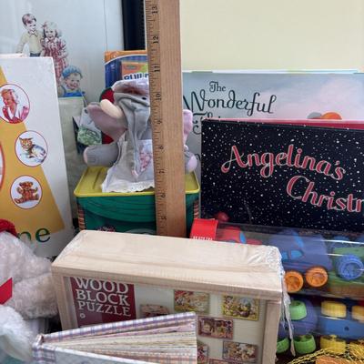 LOT 89: Sweet Children's Collection: Elephant Lamp, Bank, Jack in the Box Elephant, Wood Bloc Puzzles, Books including Treasury of...