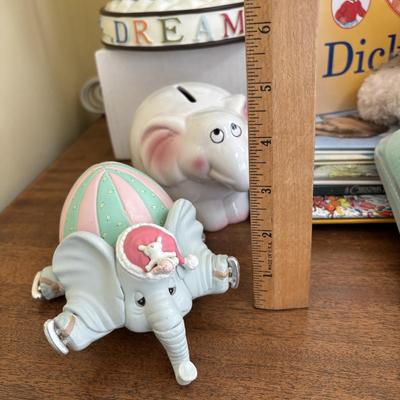 LOT 89: Sweet Children's Collection: Elephant Lamp, Bank, Jack in the Box Elephant, Wood Bloc Puzzles, Books including Treasury of...