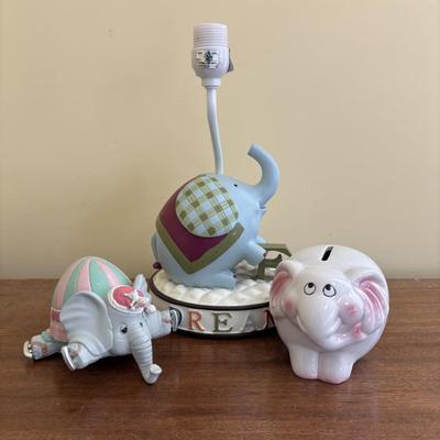 LOT 89: Sweet Children's Collection: Elephant Lamp, Bank, Jack in the Box Elephant, Wood Bloc Puzzles, Books including Treasury of...