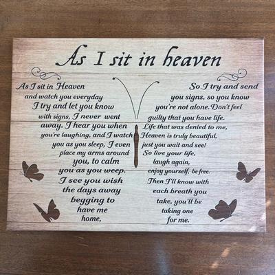 LOT 92: Home Decor Collection: Accent Table w/Storage, Shabby Chic Lamp, Floral Wall Art, Inspirational Butterfly Wall Art