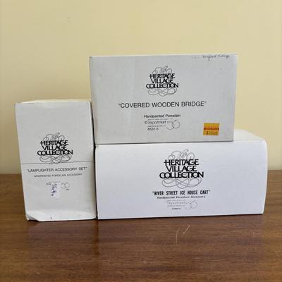 LOT 100: Dept 56 Holiday Village Accessories in Original Boxes