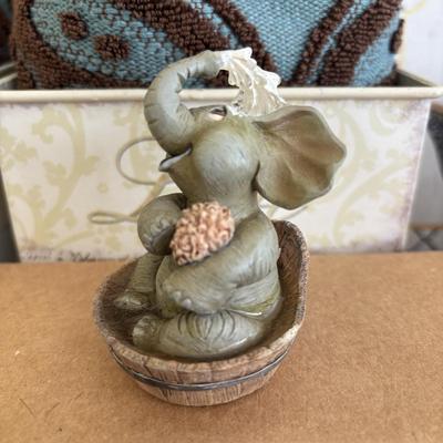 LOT 101: Bath Time Home Decor & More: Elephant Figures, Wall Art, Square Metal Storage Bin, Thirty-One Mini Caddy