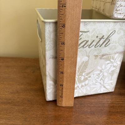 LOT 101: Bath Time Home Decor & More: Elephant Figures, Wall Art, Square Metal Storage Bin, Thirty-One Mini Caddy