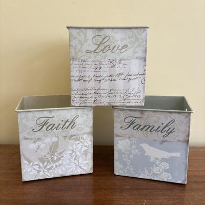 LOT 101: Bath Time Home Decor & More: Elephant Figures, Wall Art, Square Metal Storage Bin, Thirty-One Mini Caddy