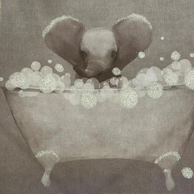 LOT 101: Bath Time Home Decor & More: Elephant Figures, Wall Art, Square Metal Storage Bin, Thirty-One Mini Caddy